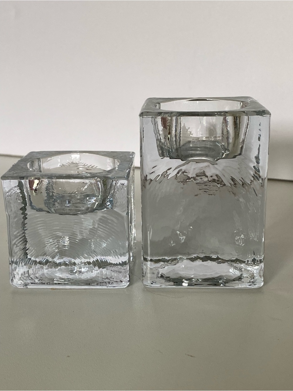 Pottery Barn Square Tealight Candle Holders Vintage Set Of 2 Recycled Glass EUC